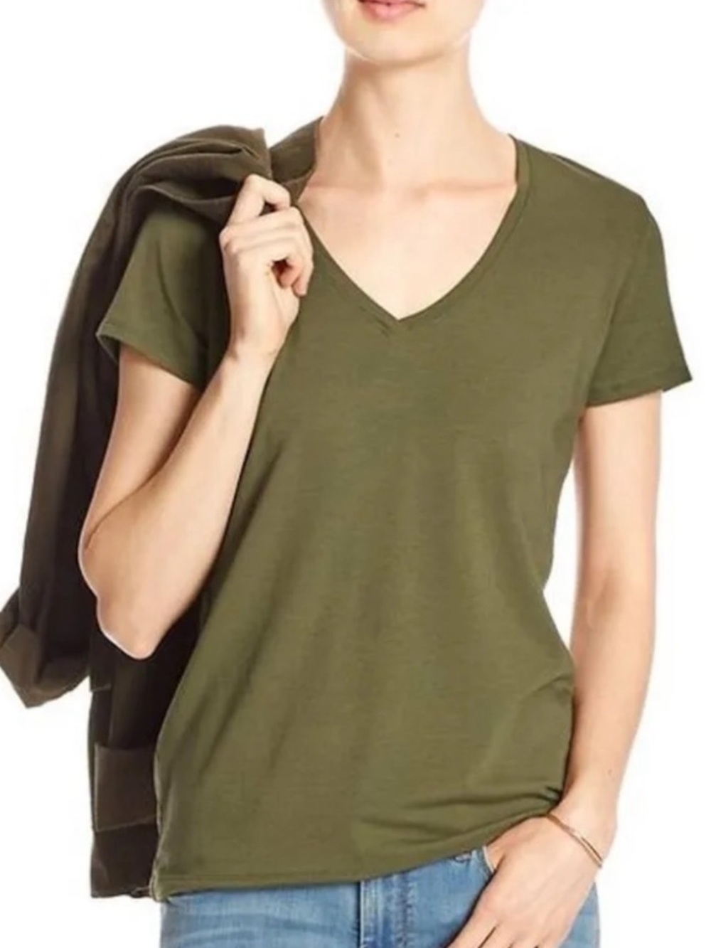Banana Republic Women’s Short Sleeve v neck Tee - Olive army green